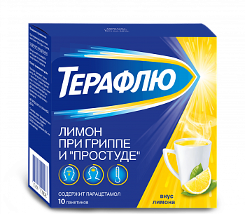 ТЕРАФЛЮ ПРИ ГРИППЕ И ПРОСТУДЕ порошок со вкусом лимона 22,1г N10